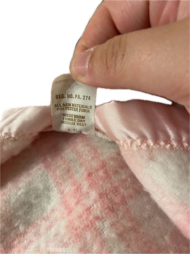 Винтажный Fisher Price кролик милый розовый белый клетку безопасности одеяло 1979 - Изображение 3 из 4