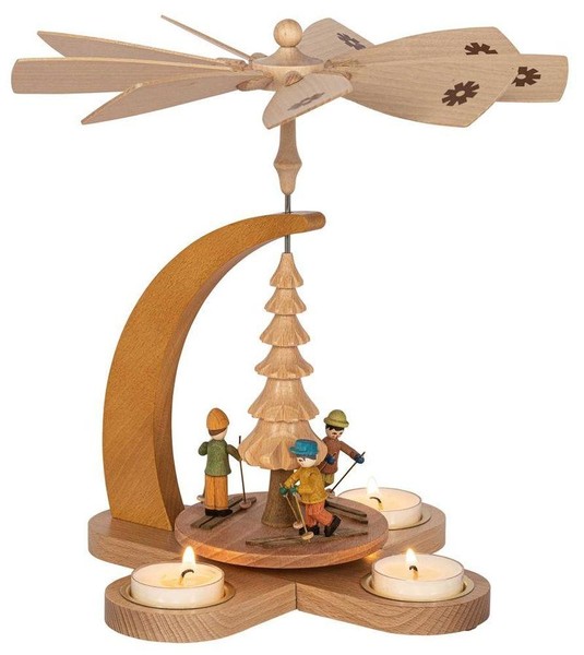 Teelichtpyramide Winterkinder FüR Teelichte HöHe Ca. 27Cm NEU Weihnachtspyramide-image