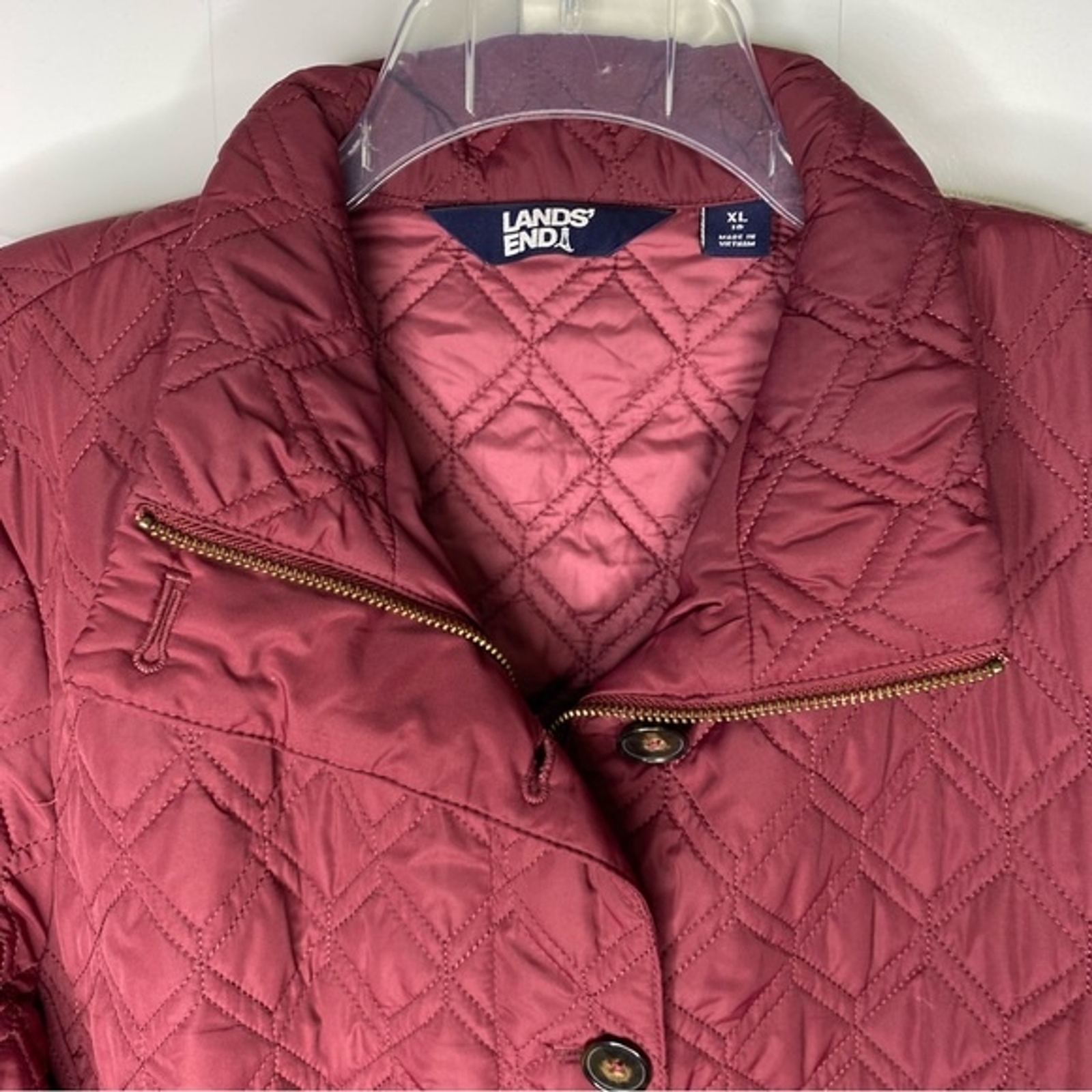 Lands' End Quilted Barn Jacket Rich Burgundy Packable… Gem
