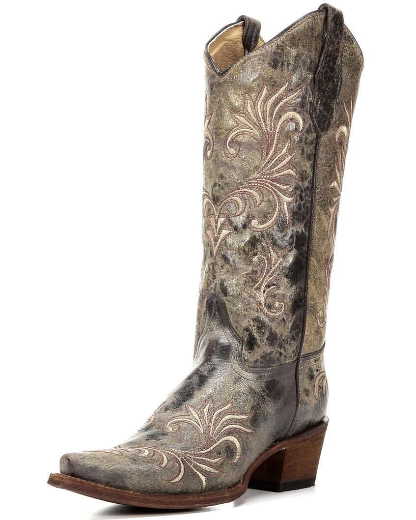Círculo G Señoras botas de vaquero occidental por Corral verde Beige Filigrana L5133 Círculo G Señoras botas de vaquero occidental por Corral verde Beige Filigrana L5133