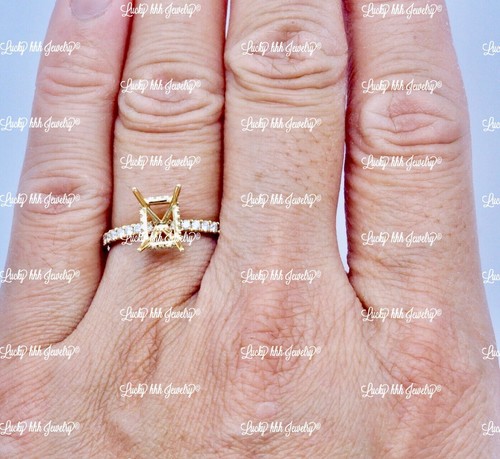 14k Solid Yellow Gold Semi Mount Natural Diamond Ring fits 8 X 6mm stone 0.36 ct - Picture 2 of 6
