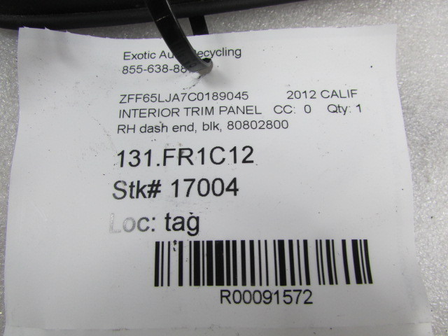 Ferrari California, RH Dash End, Black, Used, P/N 80802800