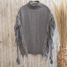 New York And Company - Woven Sweater Poncho Shawl - XS/S - Gray