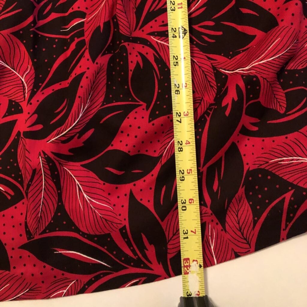 Sostanza Womens 3 Piece Shirt Skirt Set Red Black Floral Pleated Pocket USA 12