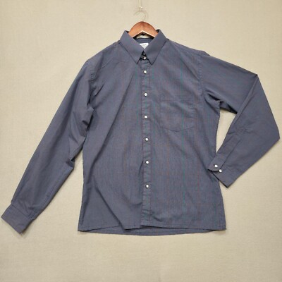 John Henry Men's Athletic Fit Blue Check Long Sleeve Dress Shirt Size 16-34/35