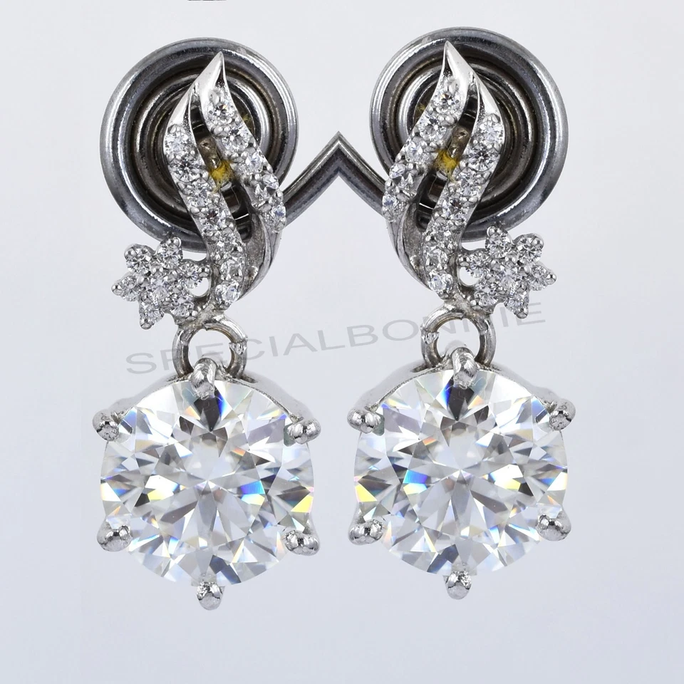 Pendientes colgantes de diamantes blancos certificados de 10,00 quilates de plata 925 - ¡Gran brillo! Foto 2 de 4