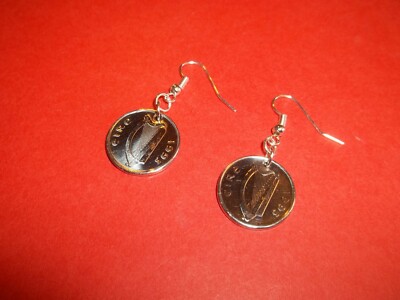 FÜNF (5) PENCE MÜNZEN - IRISCHE HARFE & STIER - SILBER TROPFENOHRRINGE - 1992 bis 2000