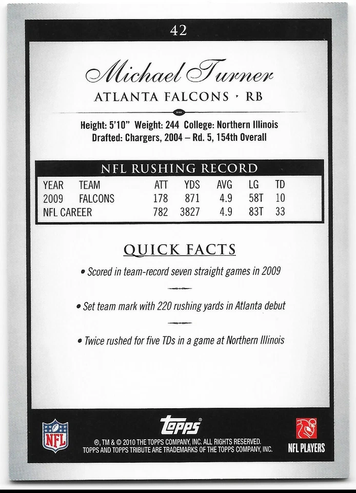 2010 Topps Tribute Michael Turner 16/20 Gold Parallel #42 - Image 2 of 2