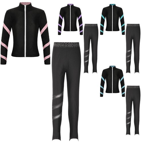 Kids Girls Outfit Stand Collar Tops Zipper Set Hip-Hop Vest Training Pant Jazz - Picture 3 of 44