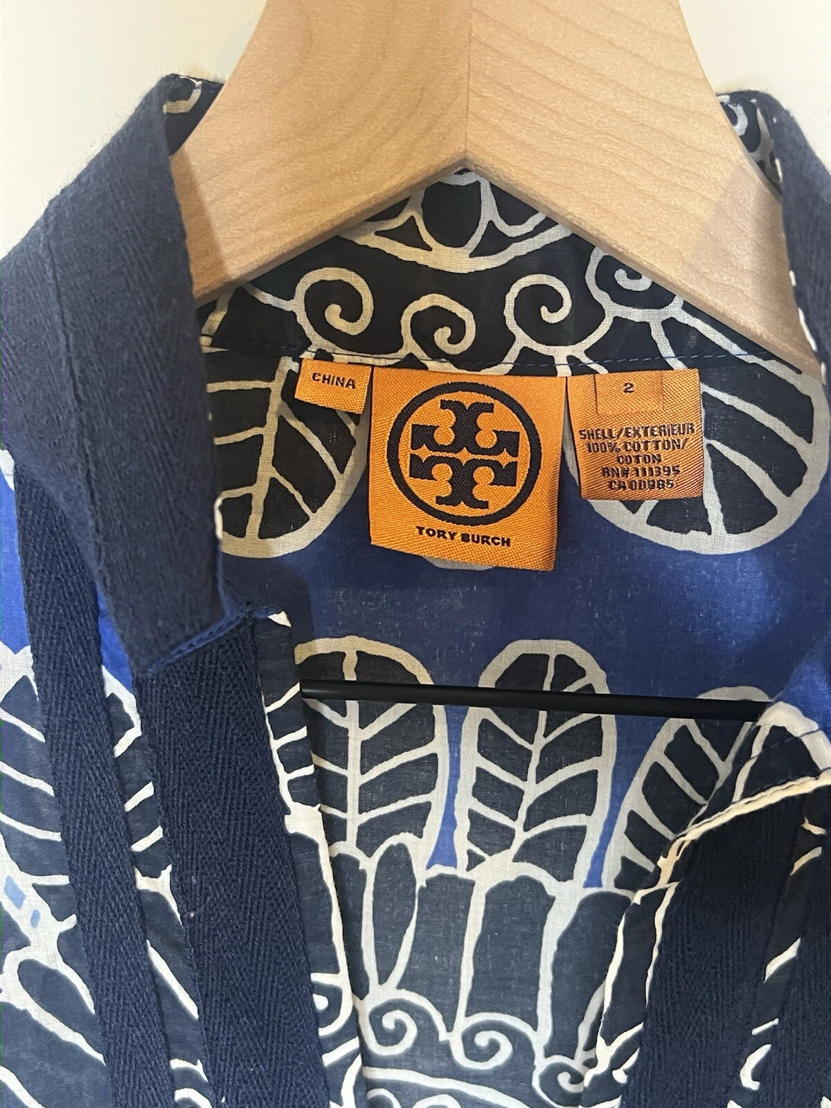 Top tunica Tory Burch blu stampa Tory donna taglia 2 100% cotone vacanze