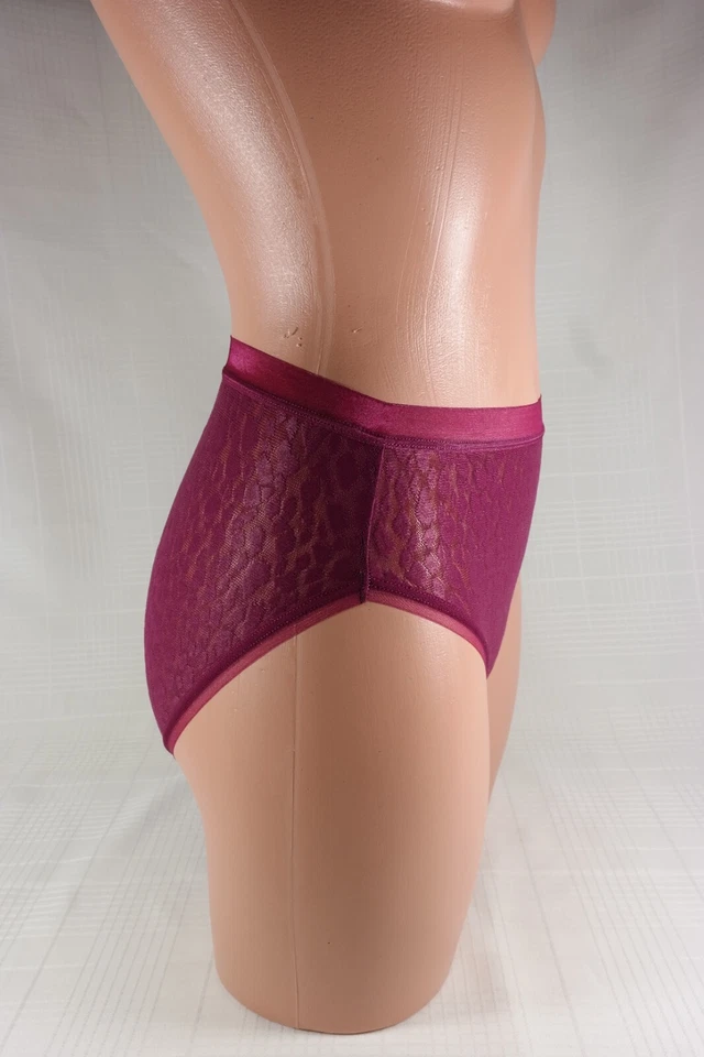 Deadstock Wacoal Womens Hi-Cut Brief Panty Sz 8 Burgundy Sheer Burnout NWT NOS - Image 3 of 4