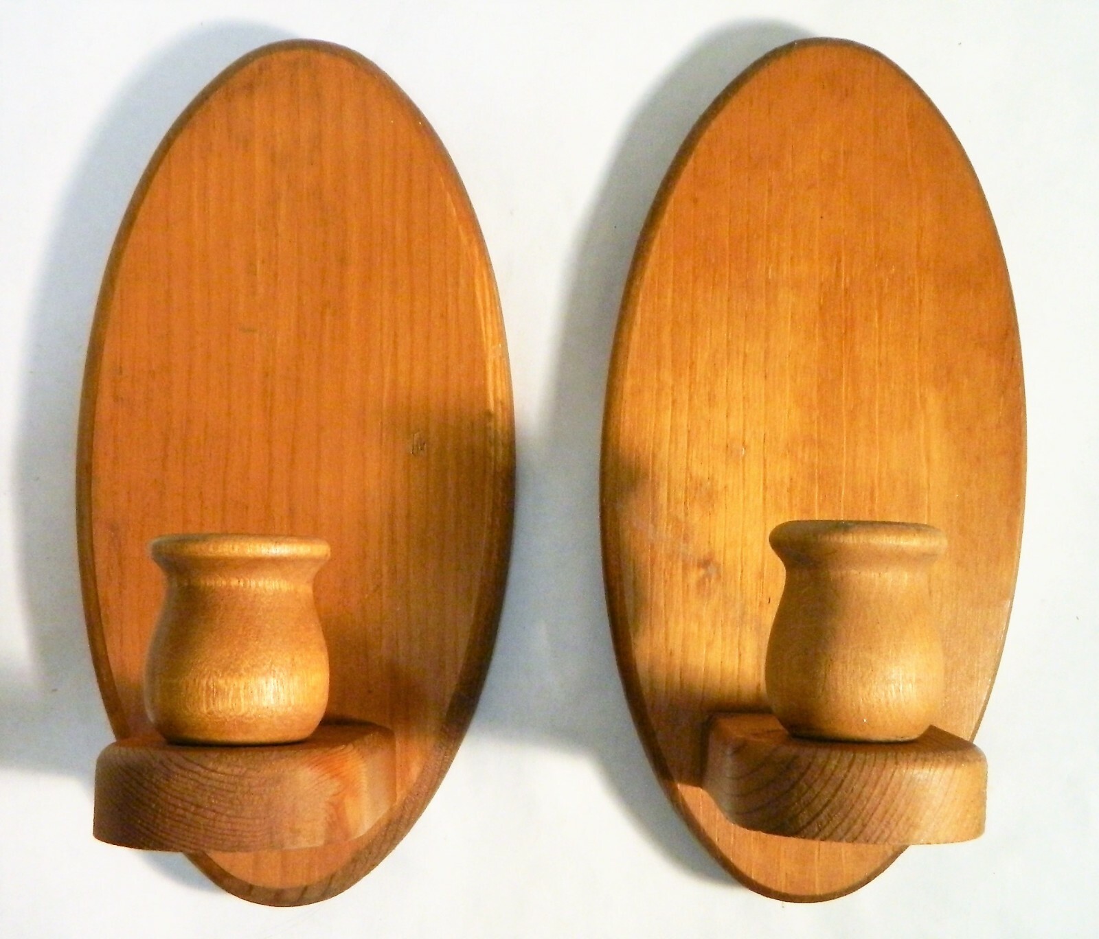 Vintage Wall Candle Holder Sconces Wood Oval Back Set 2 eBay