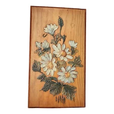 Vintage Hand-Painted Impasto Daisy Floral Wood Wall Plaques Original - Signed