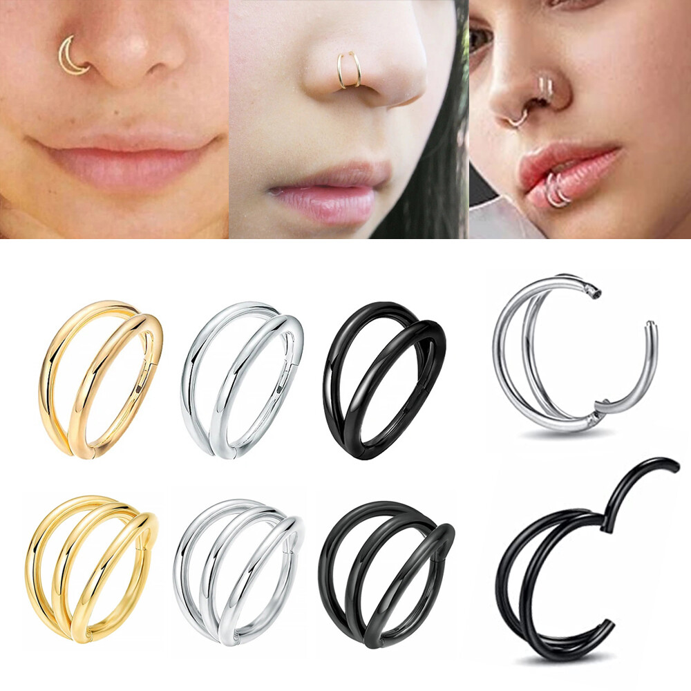 Triple/Double Hoop Nose Ring Surgical Steel Hinged Septum Clicker