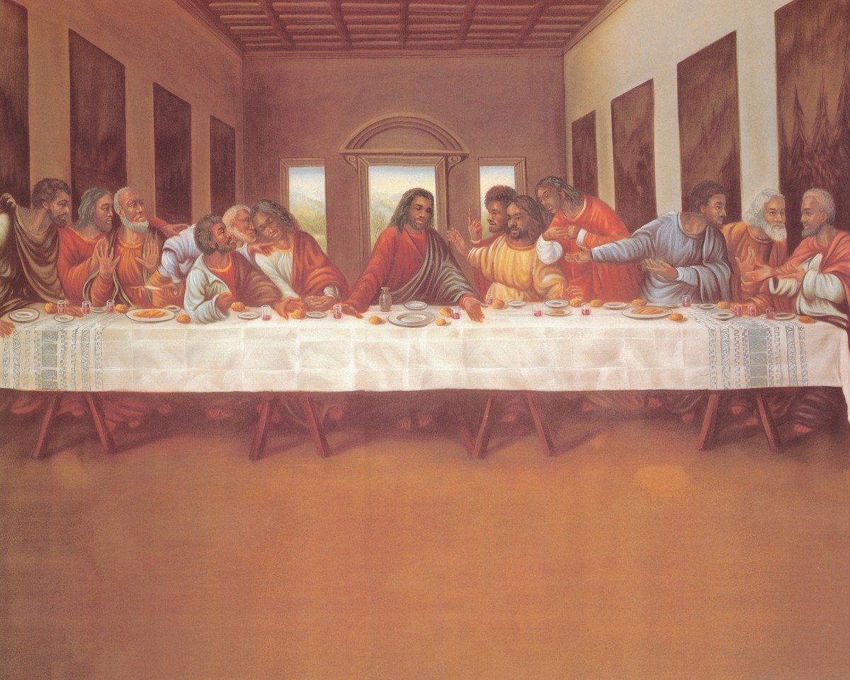 宗教画　限定100 Edition3 lithograph Last Supper Wall Art African American Gold Framed Religious Print