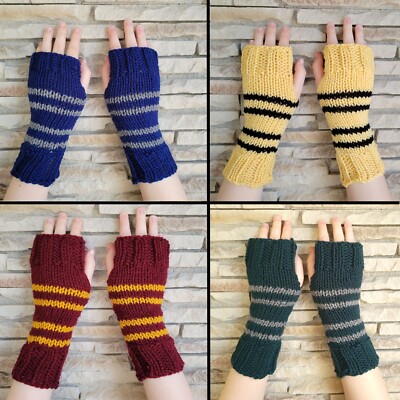 Wizard House Colors Hand Knit Fingerless Mittens/Gloves - One Size Fits All