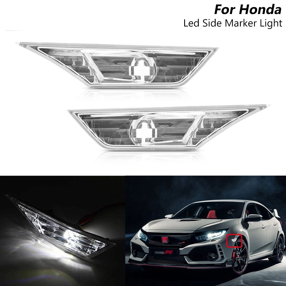 Clear LED White Bulb Side Marker Turn Signal Light For 16 21 Honda Civic Type R