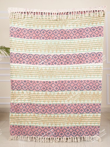 Indian Soft Cotton Throws Blankets for Sofas Hand Loom Hand Block Printed Throws - Picture 2 of 37