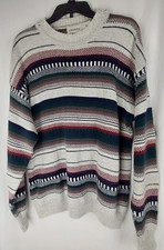 London Fog Mens Striped Crewneck Sweater Knit Size Medium Made in USA