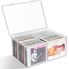 CD Storage Box Clear Plastic Stackable Organizer Holds 40 Jewel Cases DVD VHS