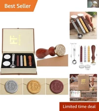 Complete Wax Seal Stamp Kit with Vintage Wooden Handle & Gift Box Presentation
