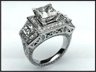 3.54CT Princess Cut Lab Created Diamond Vintage Halo 3 Stone Ring 14K Gold Over