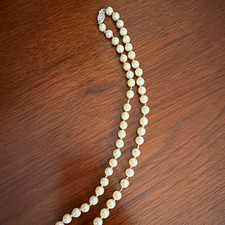 Vintage 14K White Gold Clasp Cultured Pearl Necklace Single Strand Knotted 16"