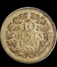 1941 Netherlands Silver 10 Cents Coin 