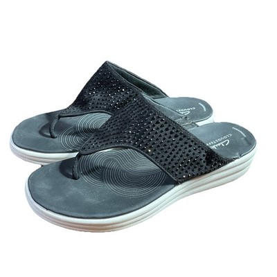 Clarks Womens Cloudsteppers Black Crystal Flip Flop Thong Sandals US 10