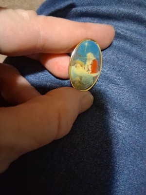 Vintage Oval Santa Cluse  And An Angel Lapel Hat Pin