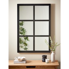Large Black Grid Window Mirror 65x97cm Industrial Style Wall Mirror