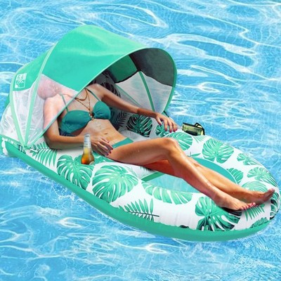 Pool Lounge Float with Canopy UPF50+,Extra Large Pool Floats for Adults Heavy...