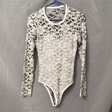 White Lace Long Sleeve Bodysuit Women's Regular Size S One Piece