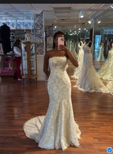 Strapless Ivory and Gold With Long Train Wedding Dresse
