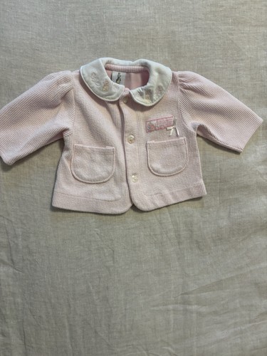 Vintage Baby Girls Beatrix Potter Peter Rabbit Pink Ribbed Cardigan Jacket