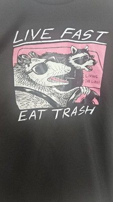 Live Fast Eat Trash Graphic T-Shirt Xl Unisex Black