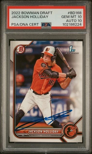 Jackson Holliday 2022 Bowman Draft 1st Auto #BD-168 PSA 10 Auto 10 Hard Signed