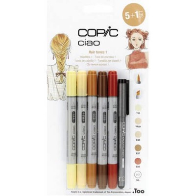 Copic Ciao Marker Set - Copic 5 + 1 Marker - Hair Tones 1 with Multiliner (Dual-