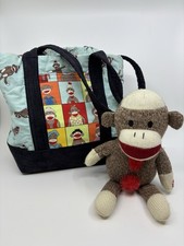 Gemmy Singing Sock Monkey Plush w/ Quilted Monkey Tote Bag Tested Works