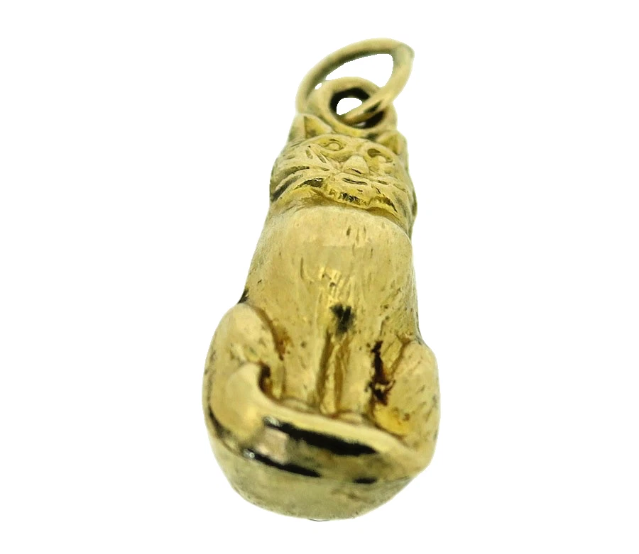 Katze Anhänger 9kt Gold Gelb 3D Hohl Sitzend Aufrichtig Vintage Punze London 1970