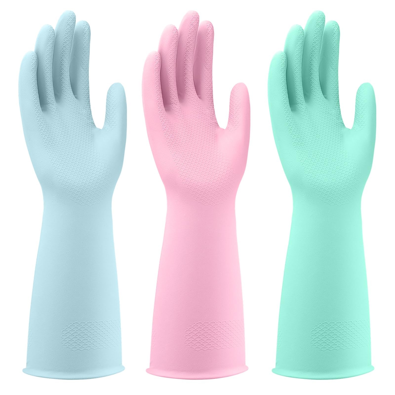 3 Pairs Durable Rubber Cleaning Gloves for Kitchen Dishwashing & Household Chores
