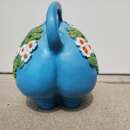 Vintage Giant Piggy Bank Universal Statuary 1976 Blue White Flowers Pig Floral - Picture 4 of 7
