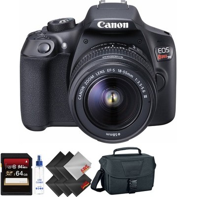Canon EOS Rebel T6 DSLR Camera +18-55mm and 75-300mm Lenses Kit + 64GB Memory Ca