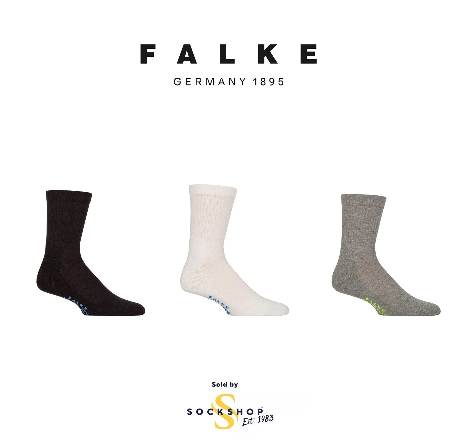 Crew Sports Socks Men's and Women's 1 Pair Falke Run Rib White Grey Black Unisex