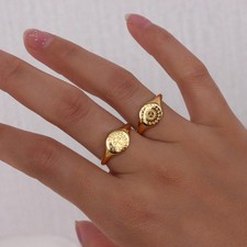 Stainless Steel Ring With Goddess Star Moon Sun Pattern Electroplated Retro