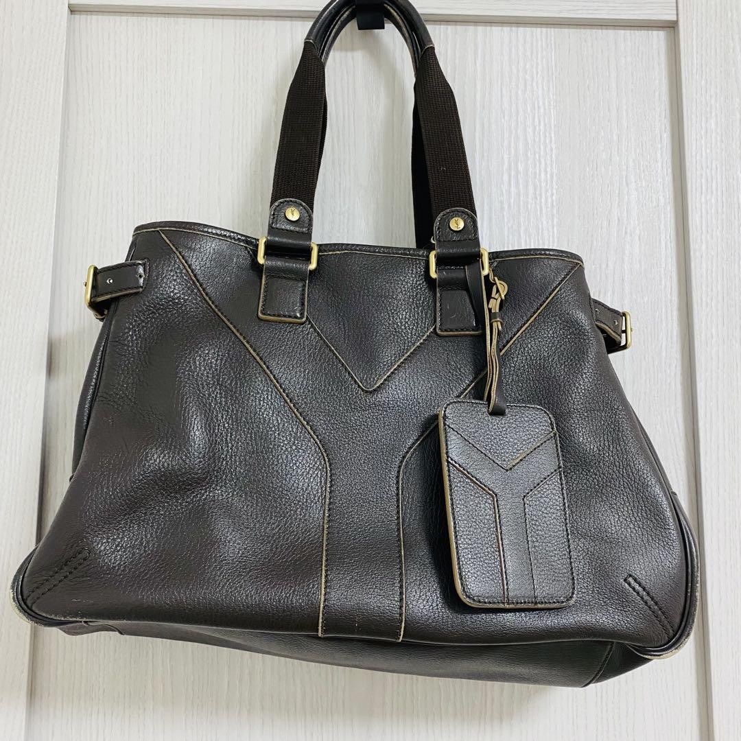 Borsa tote Yves Saint Laurent YSL in pelle marrone autentica F0605486