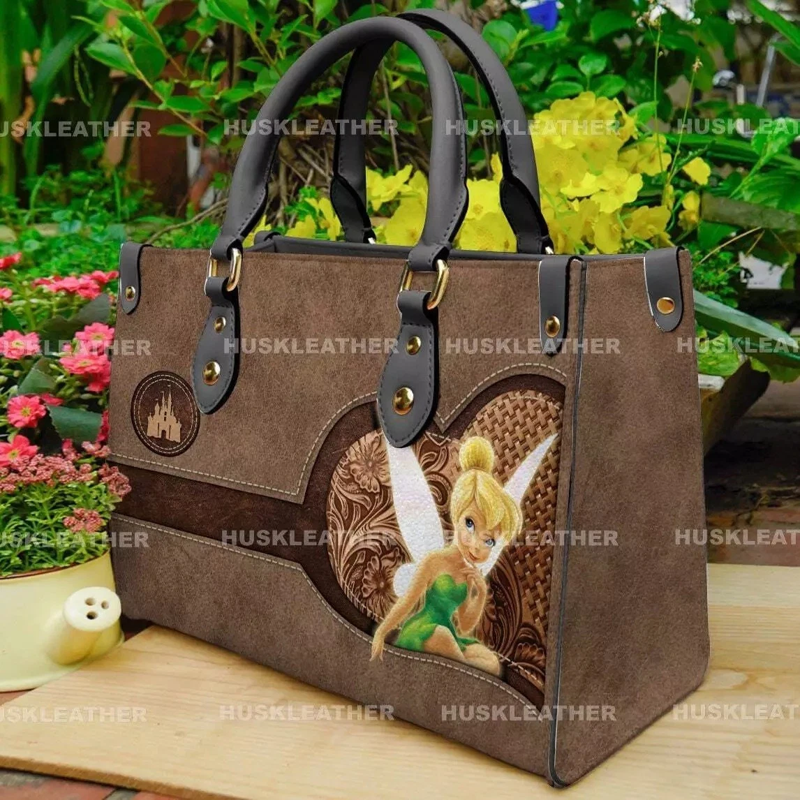 Personalized Tinker Bell Leather Handbag, Disney Tinker Bell Shoulder Bag Gift