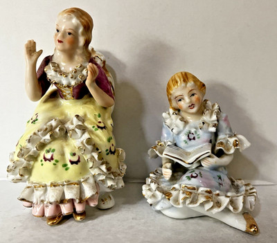 TWO Vintage Occupied Japan Figurines-- Girl Reading and Sitting Lady--pre-owned