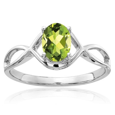 14 Karat massiver ovaler Peridot Ring Weißgold