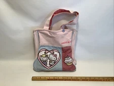 2008 Sanrio Hello Kitty Soft Canvas Fabric Shoulder Tote Bag Cupcake Motif **